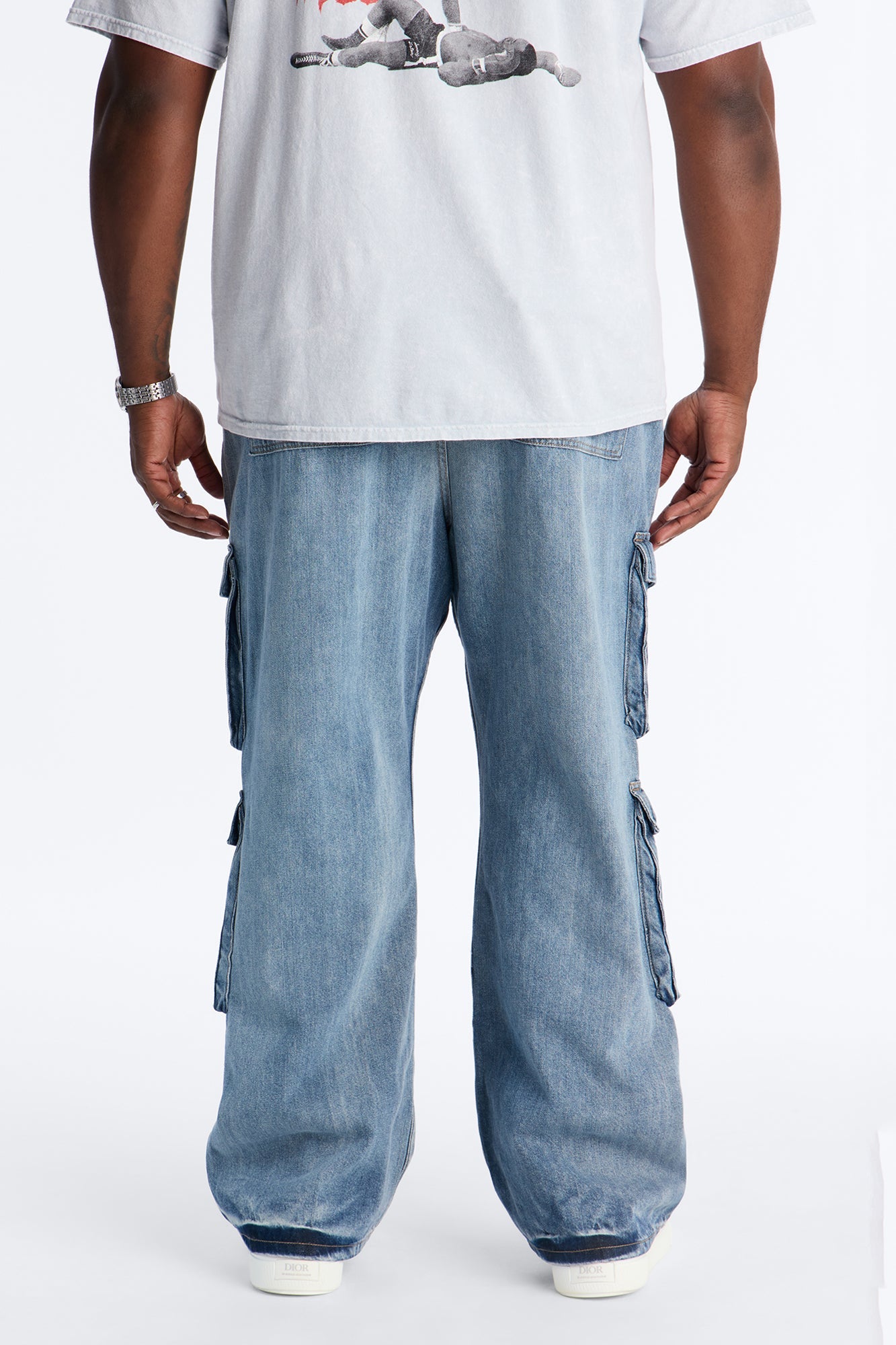 Stacked Slim Flare Get Up Cargo E-Waist Jean - Medium Blue Wash