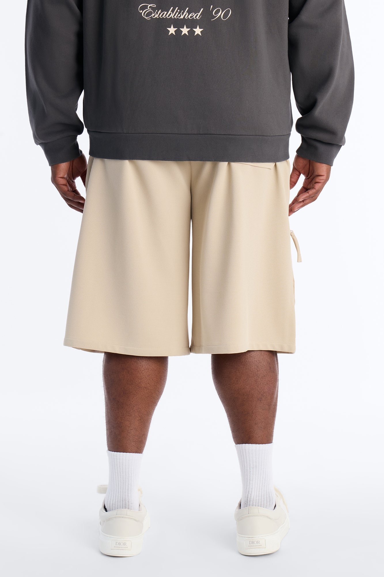 Relaxed Asymmetrical Waffle Tech Short - Off White