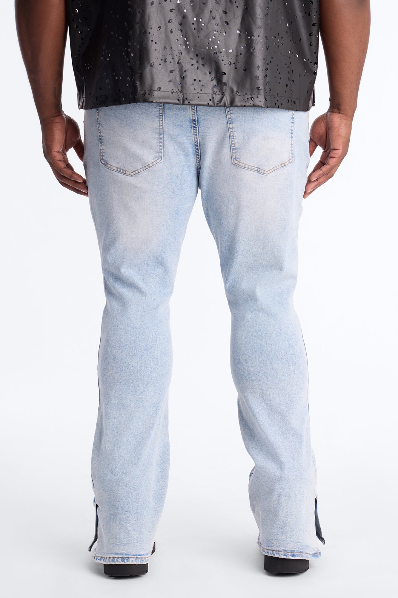 Stacked Skinny Flare Slit Dare Me Distressed Jean - Light Blue Wash