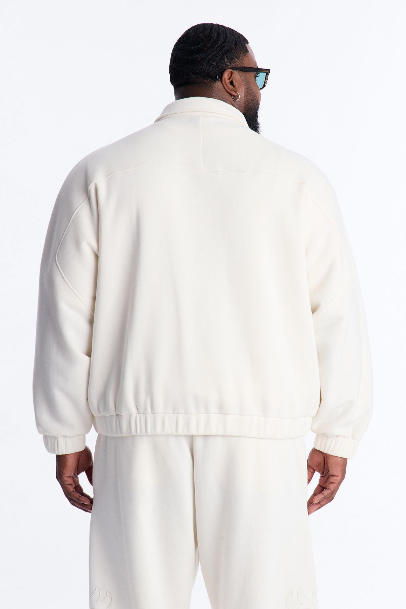 Embroidery Fleur Oversized Cropped Fleece Jacket - Cream