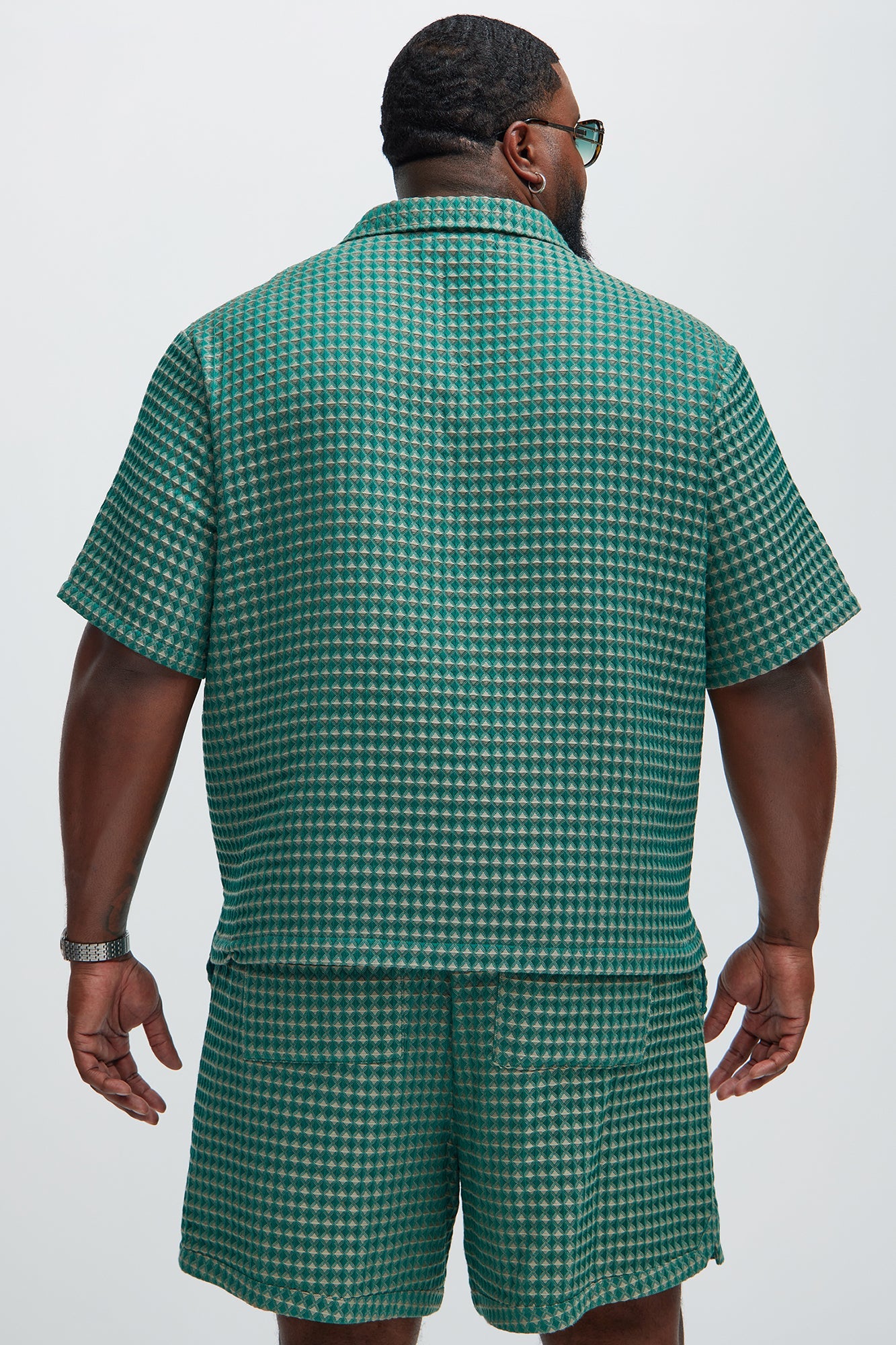 Dimensional Textured Button Up Shirt - Green/combo