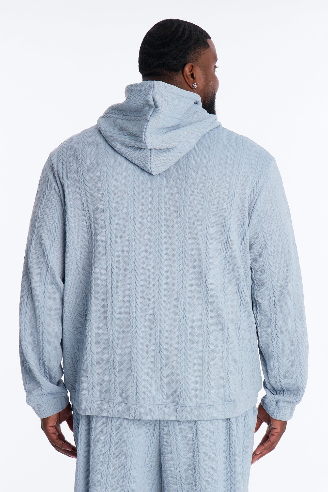 Textured Cozy Braided Hooded Jacket - Blue