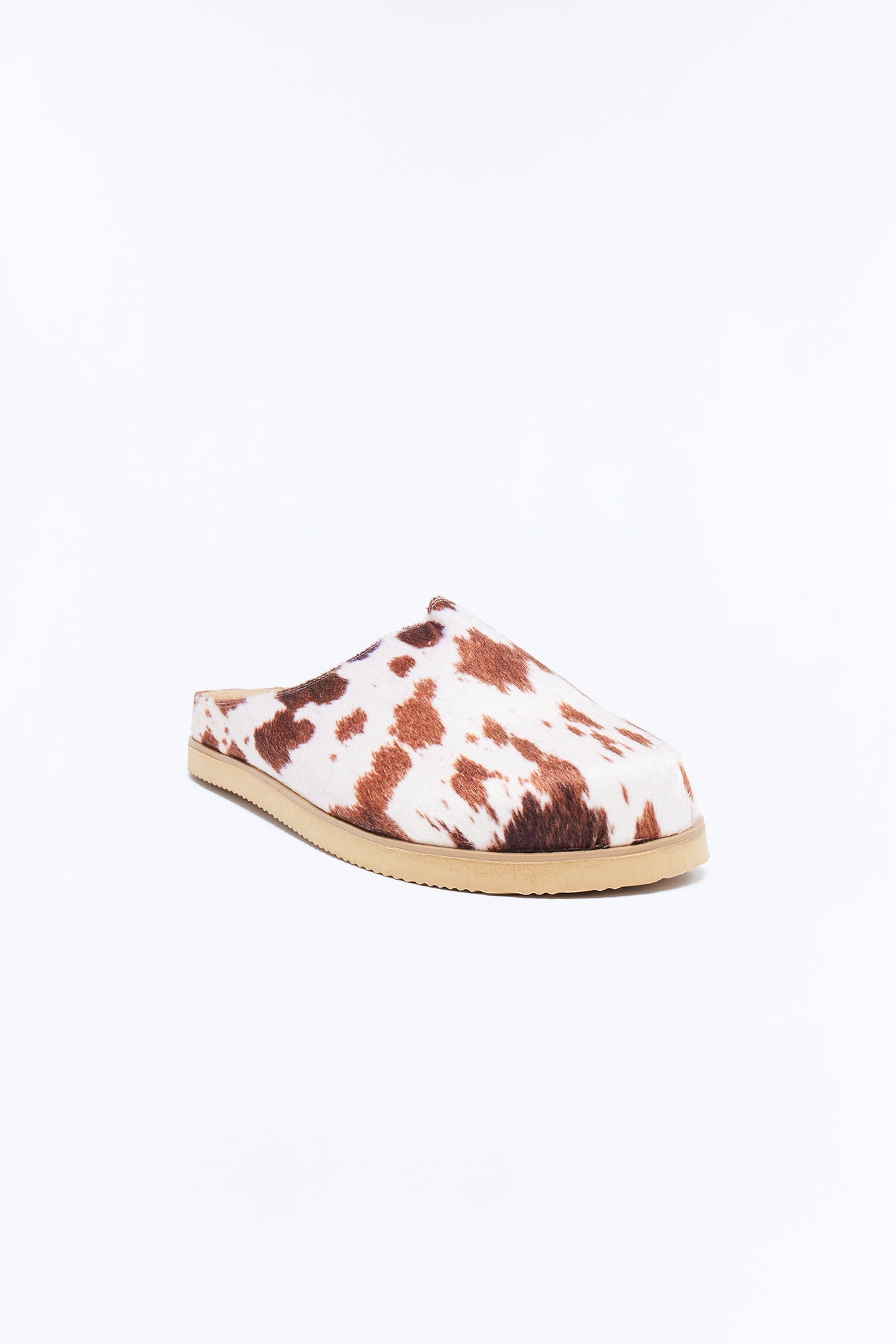 Faux Pony Hair Cow Print Slip On Mule - Multi Color