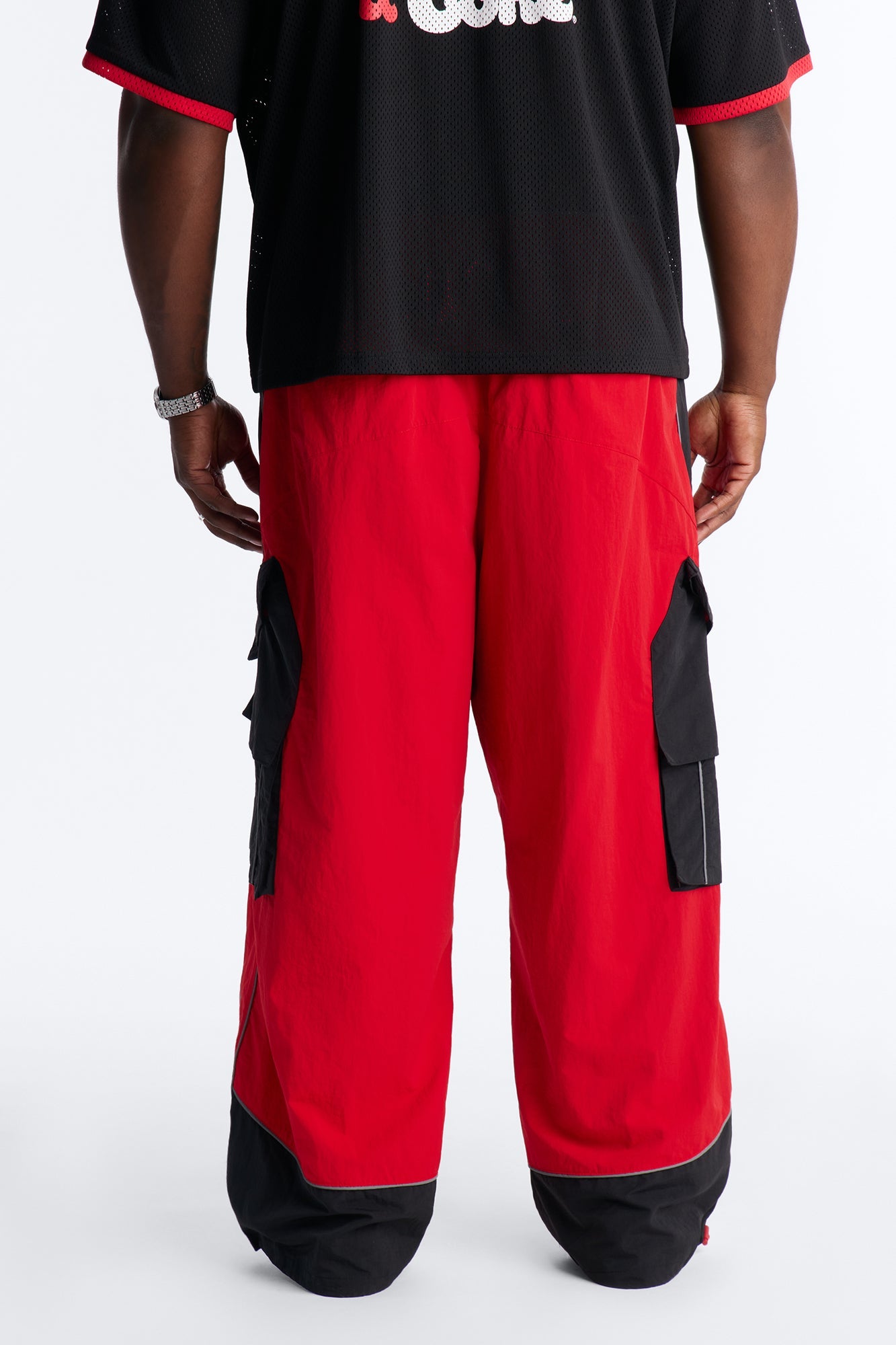 Wide Leg Motorsport Colorblock Pant - Red