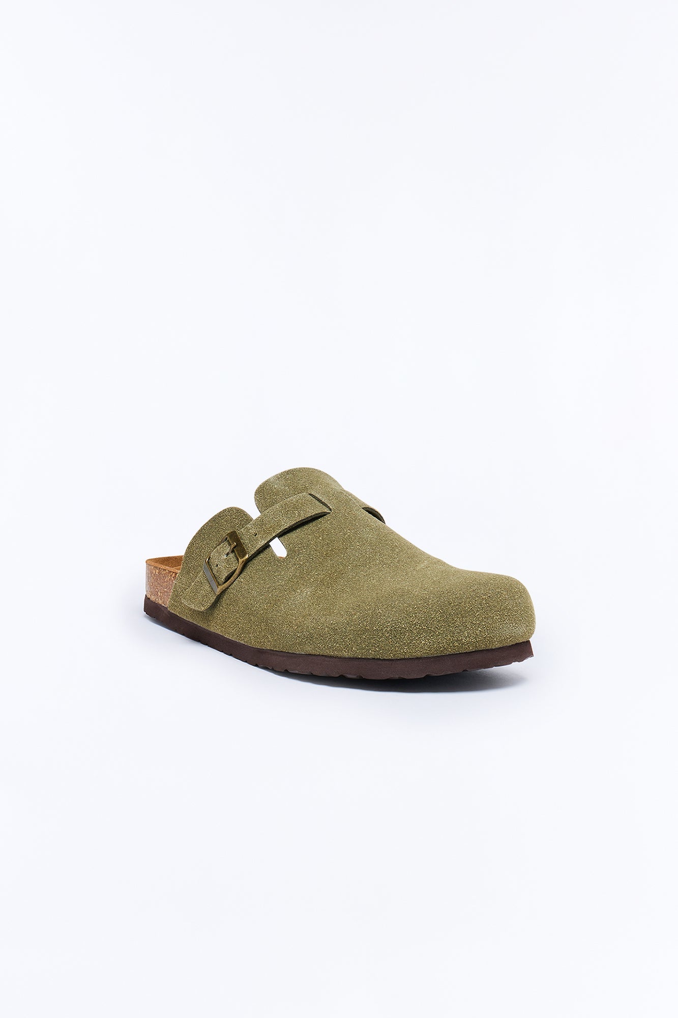 Buckled Cut Out Suede Slip On Mule - Green