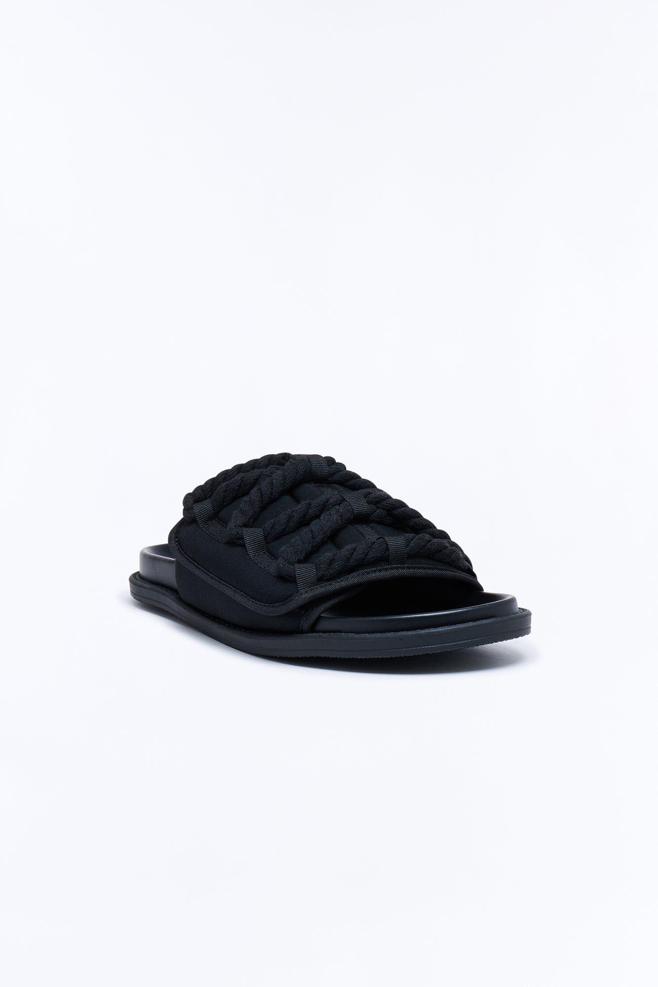 Roped Detail Slip On Slide - Black