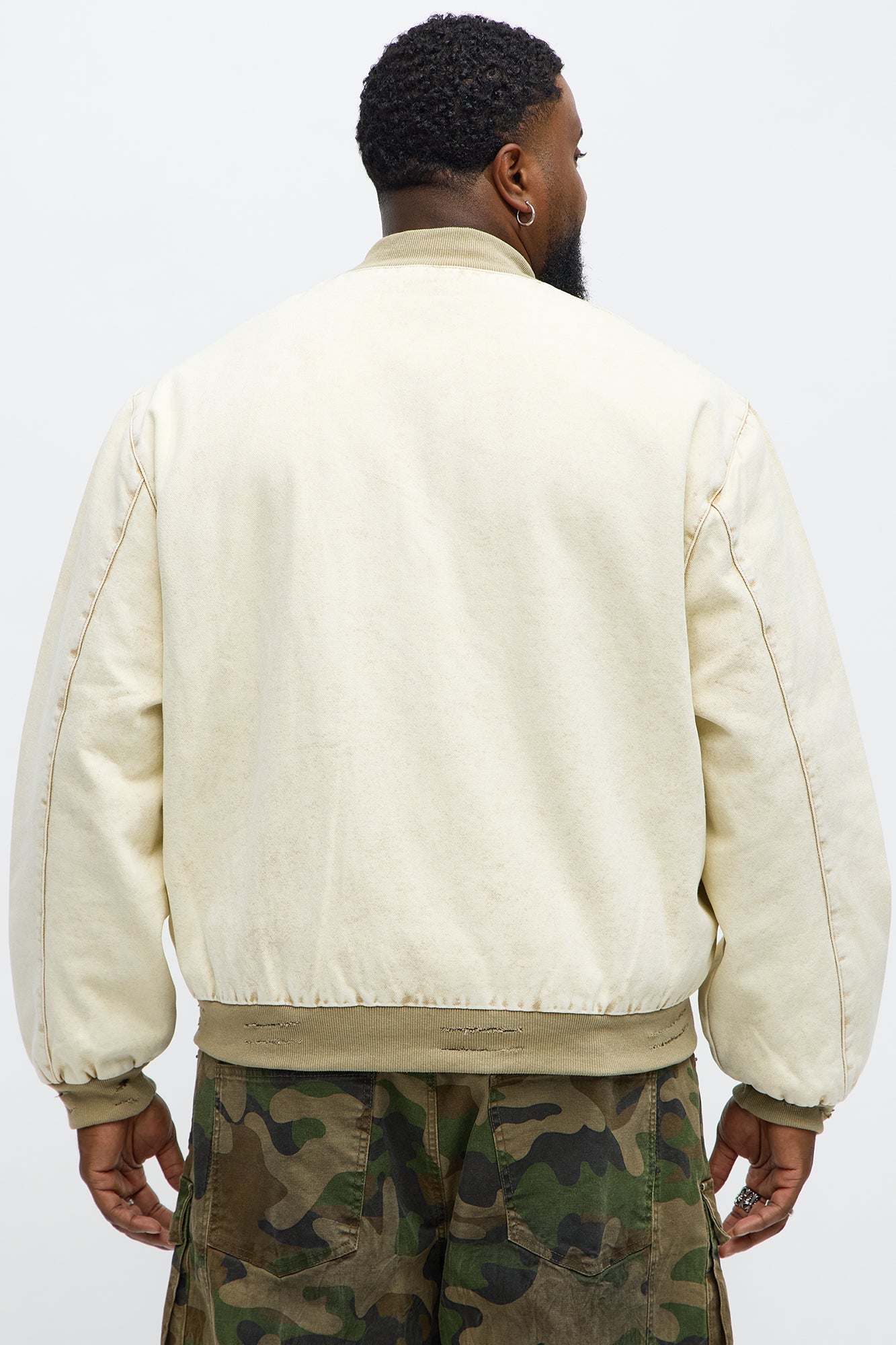 Oversized Studded Saint Utility Bomber Jacket - Stone/Combo