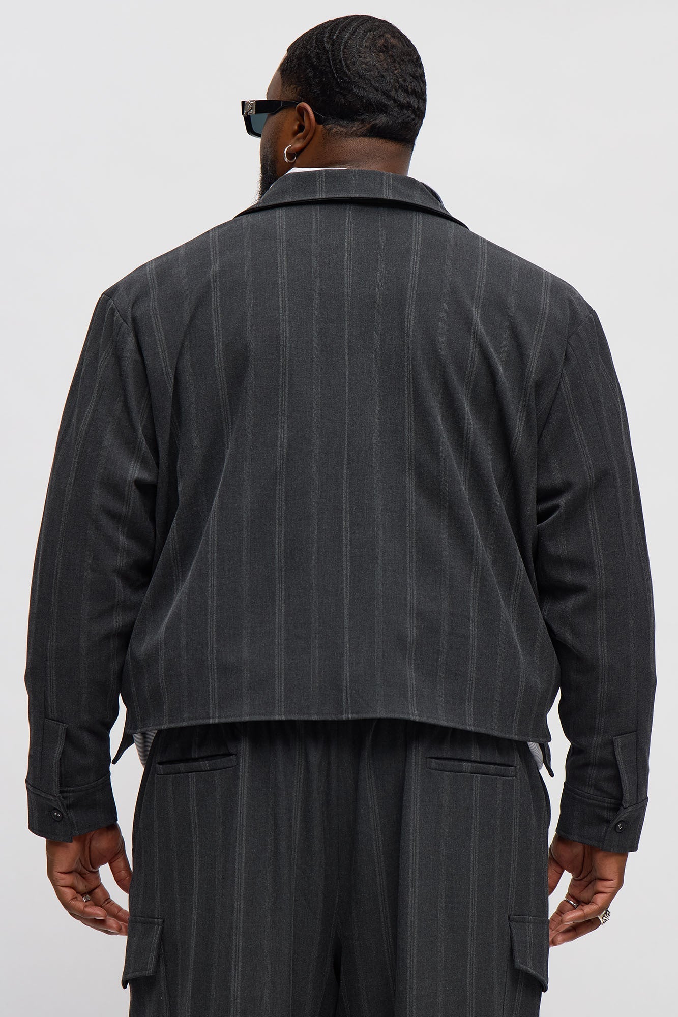 Relaxed Striped Suiting Bomber Jacket - Grey/combo