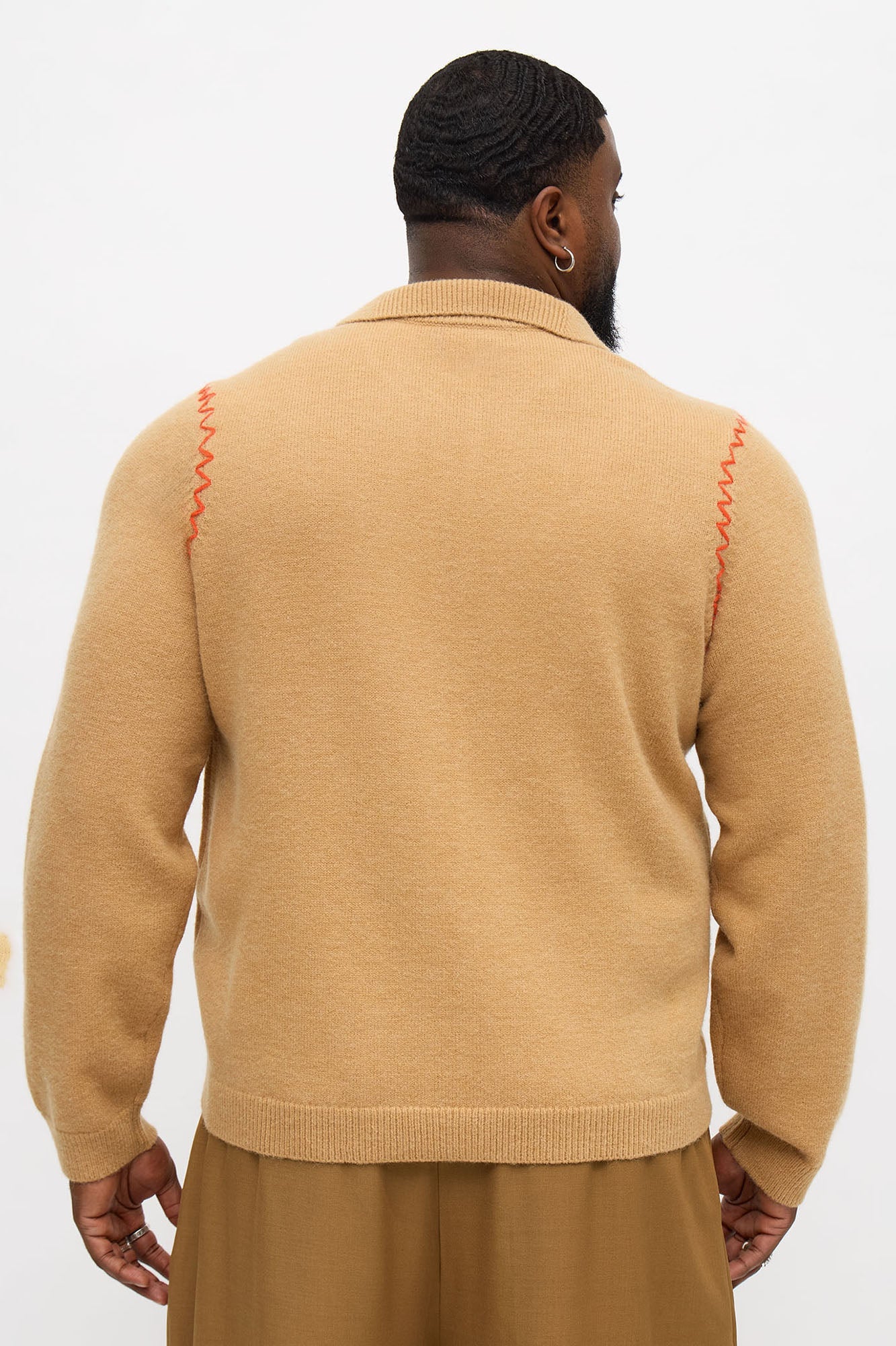 Crispin Contrast Stitch Sweater Polo - Tan