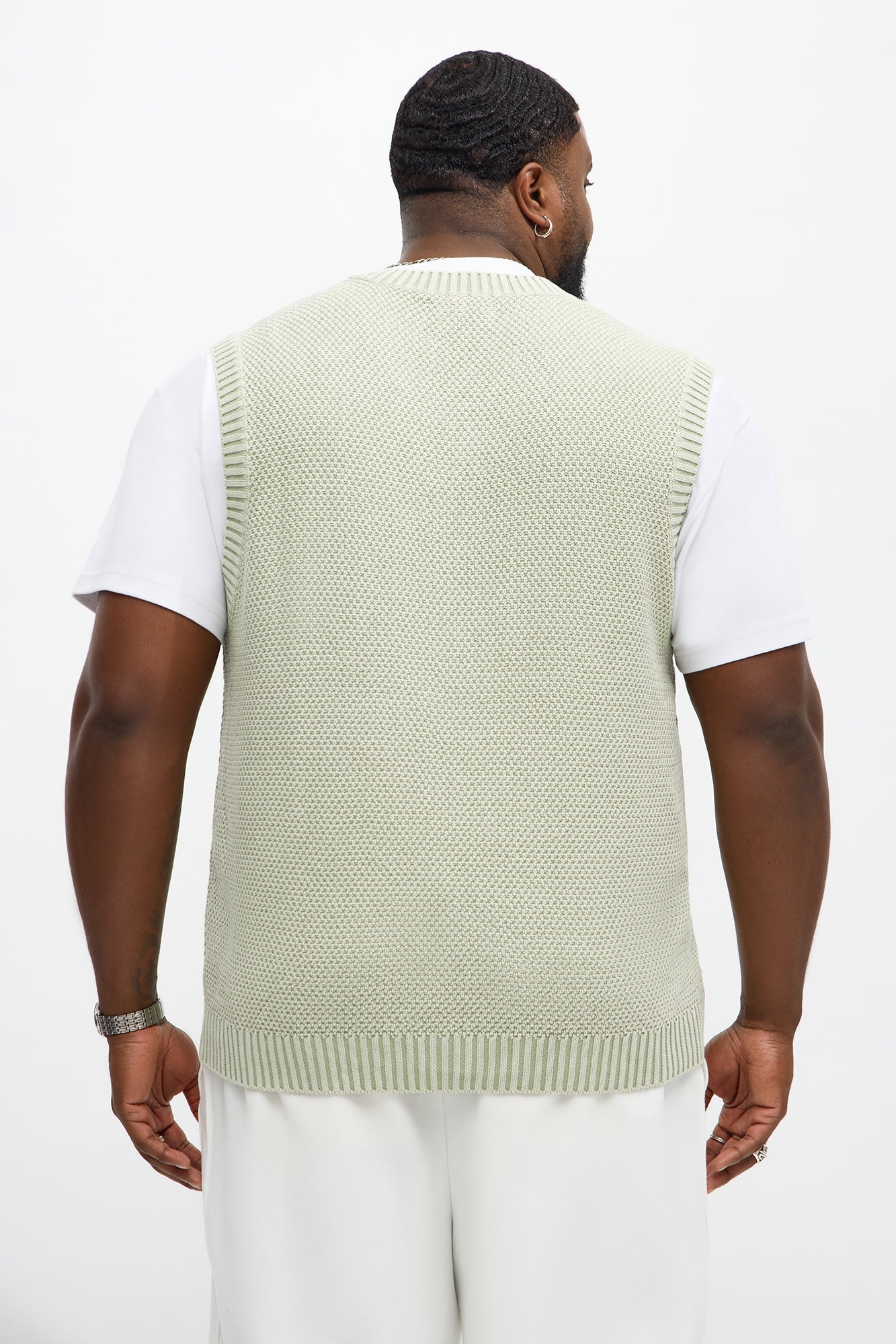 Textured Preppy Sweater Vest - Sage