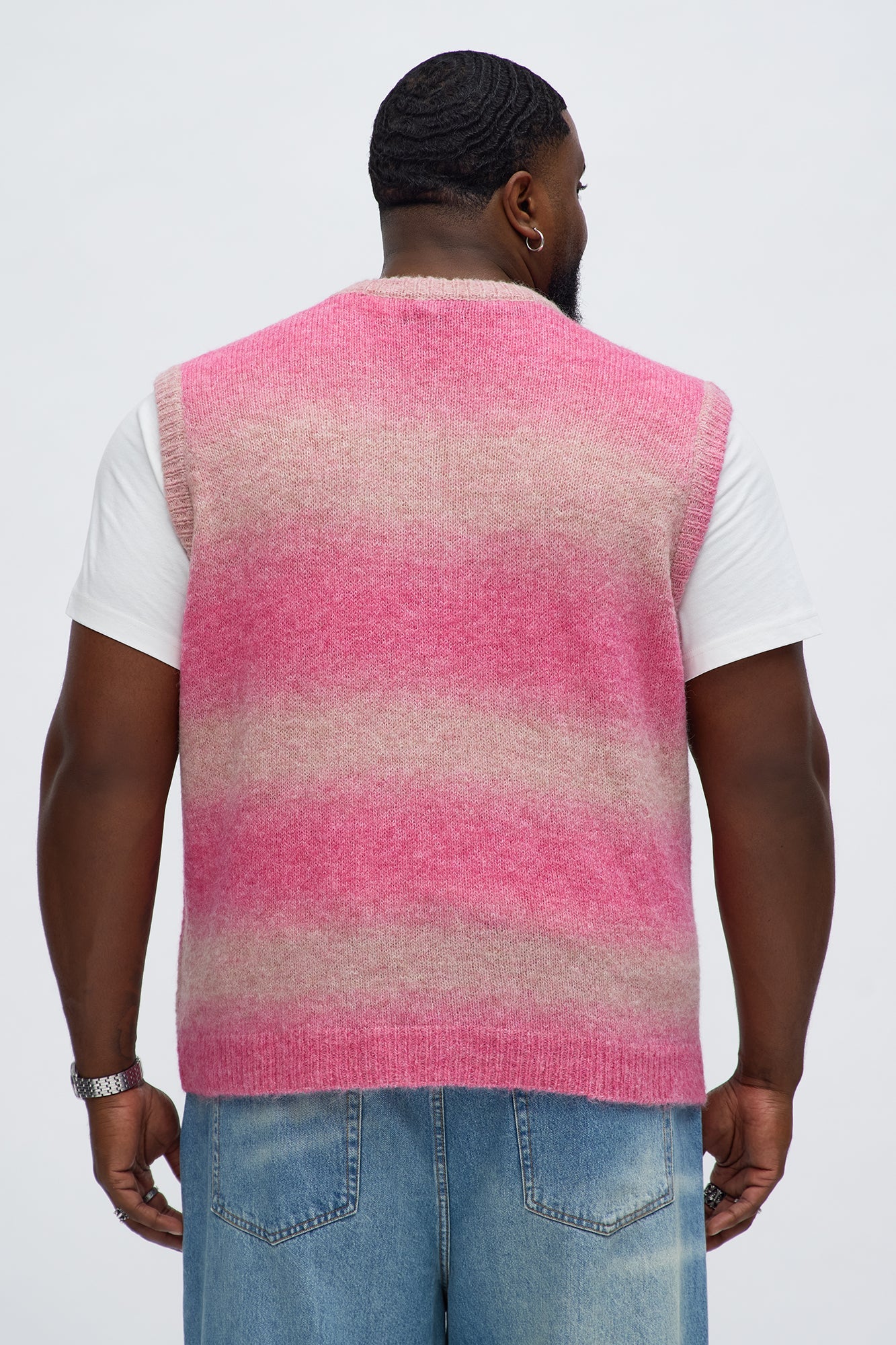 Gradient Sweater Knit Vest - Pink/combo