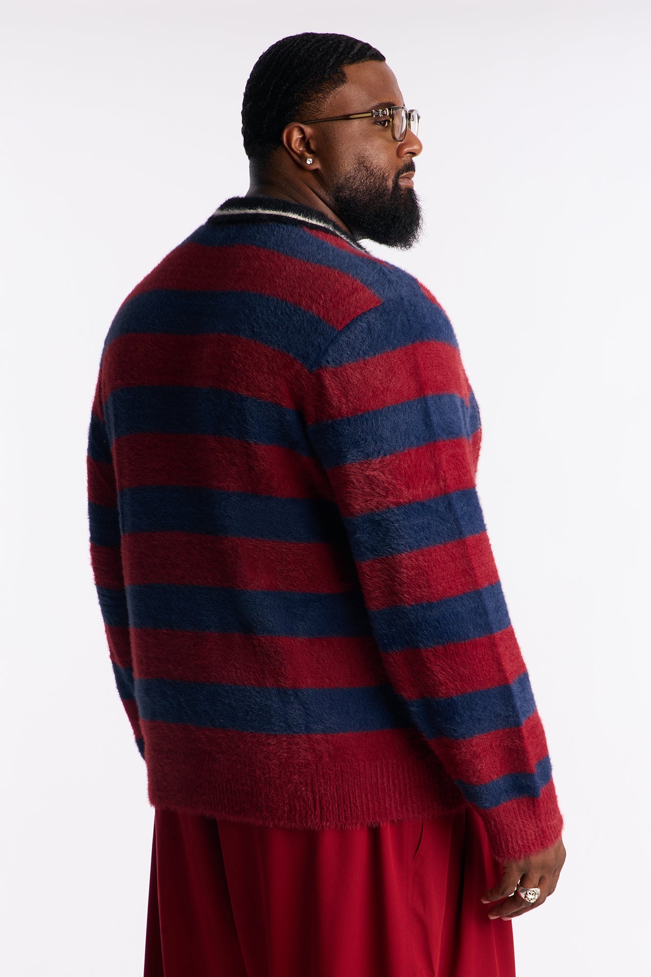 Stay Gold Striped Brushed Sweater - Red