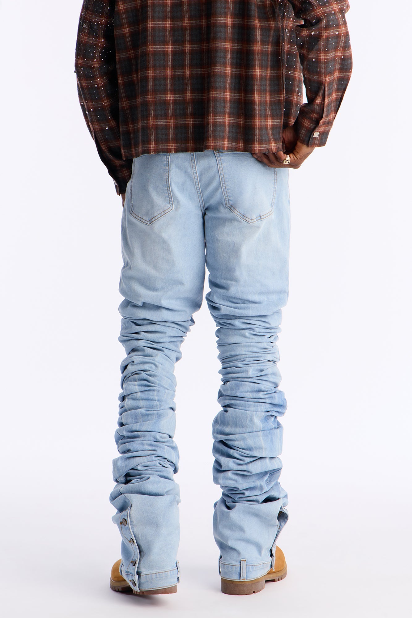 Ultra Stacked Skinny Flare Button Hem Jean - Medium Wash