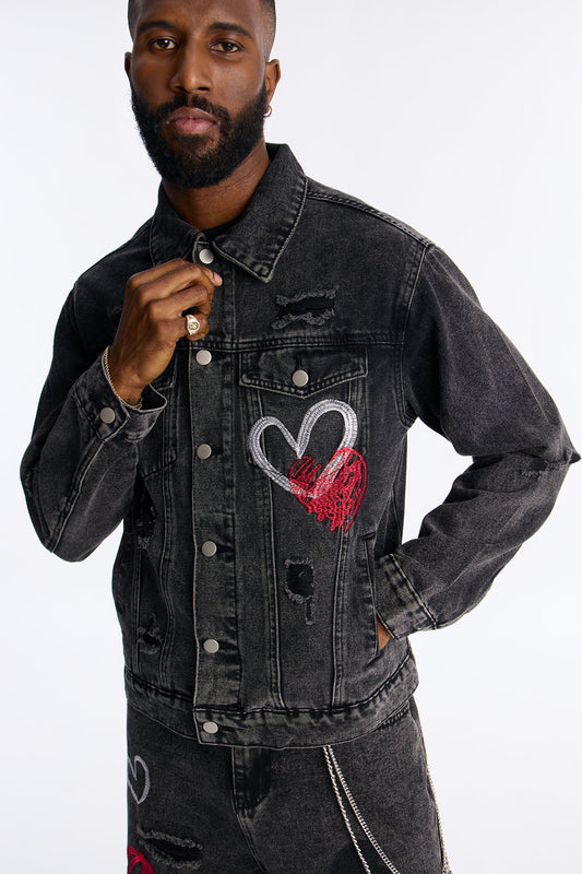 Hearts In The Air Denim Trucker Jacket - Black Wash