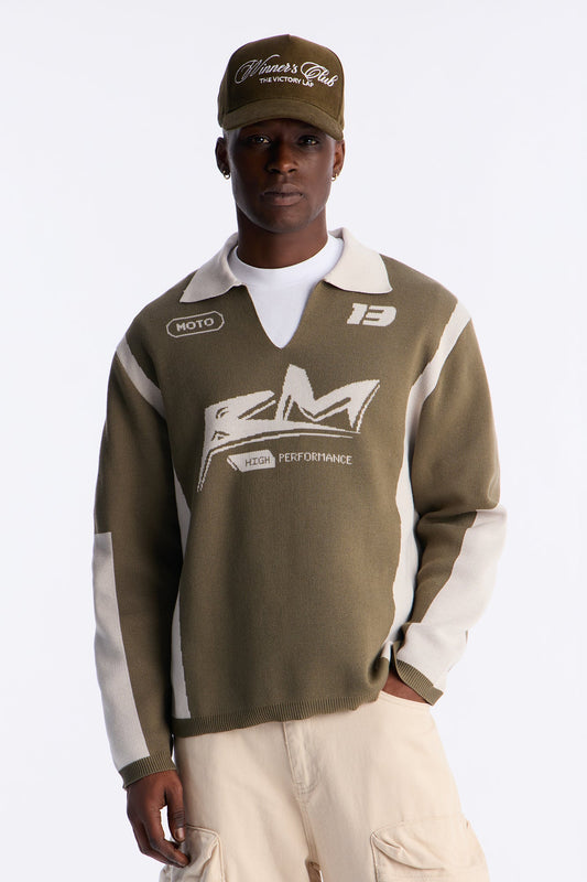 RM Moto Johnny Collar Sweater - Olive/combo