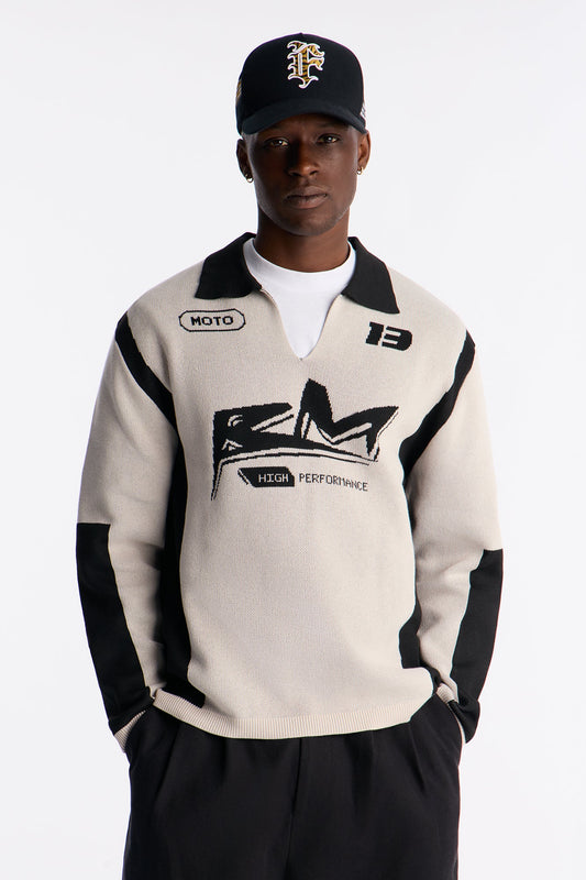 RM Moto Johnny Collar Sweater - Cream/combo