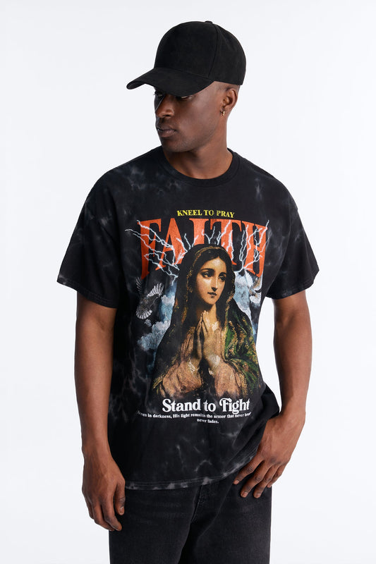 Faith Tye Dye Oversized Short Sleeve Tee - Black
