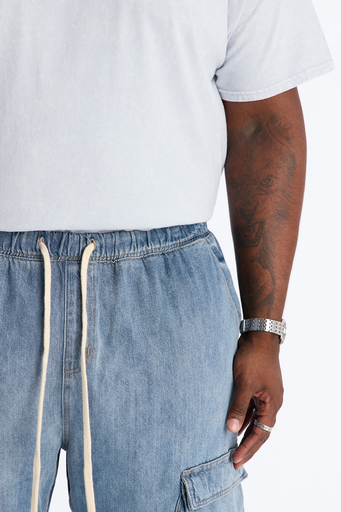 Stacked Slim Flare Get Up Cargo E-Waist Jean - Medium Blue Wash