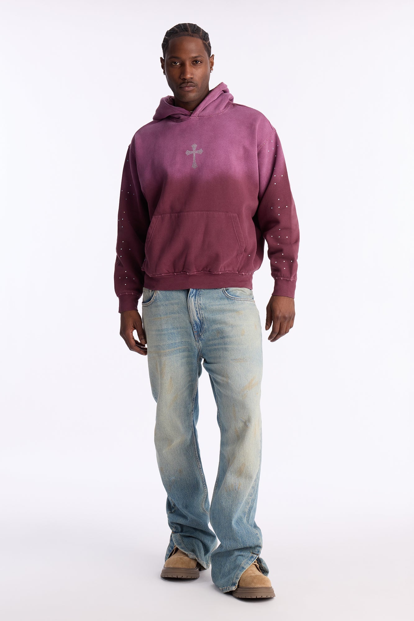God Is Stronger Rhinestone Hoodie - Plum