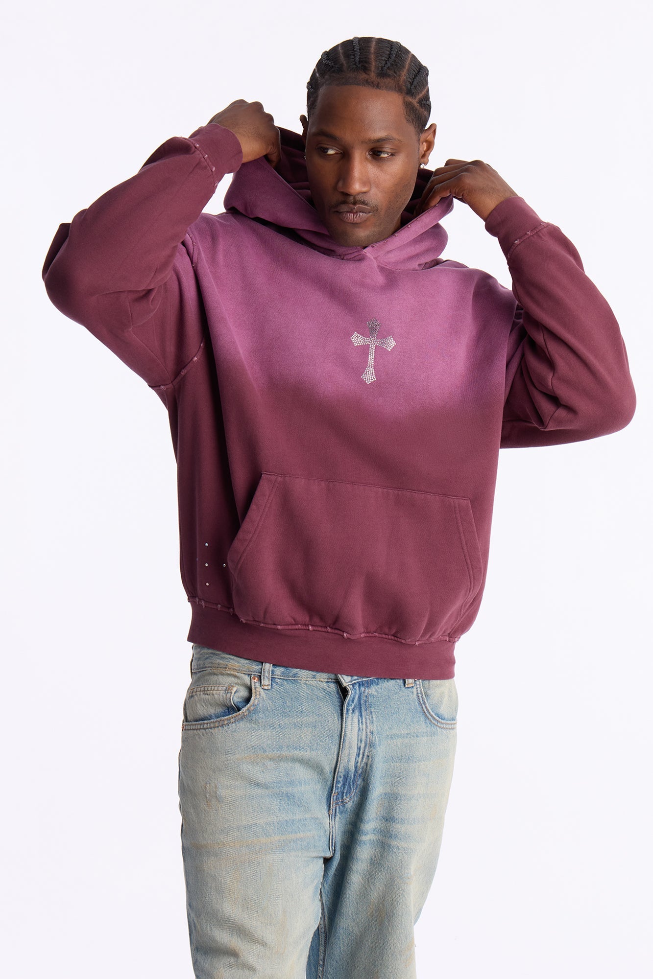 God Is Stronger Rhinestone Hoodie - Plum