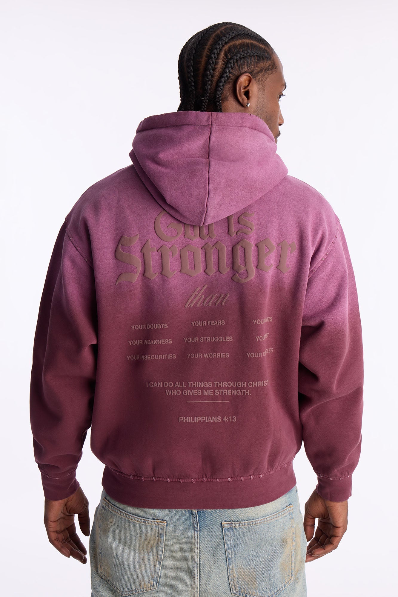 God Is Stronger Rhinestone Hoodie - Plum