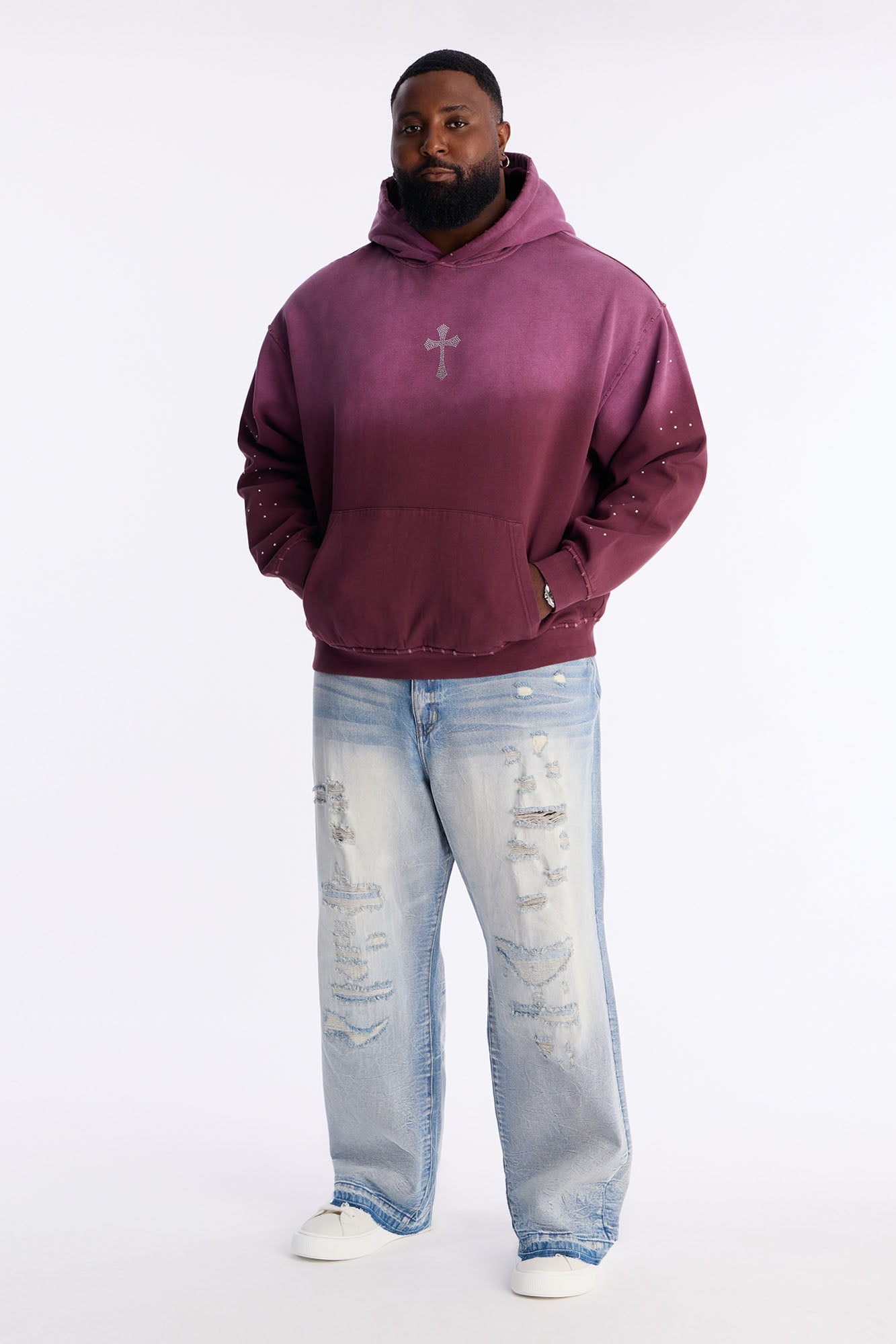 God Is Stronger Rhinestone Hoodie - Plum