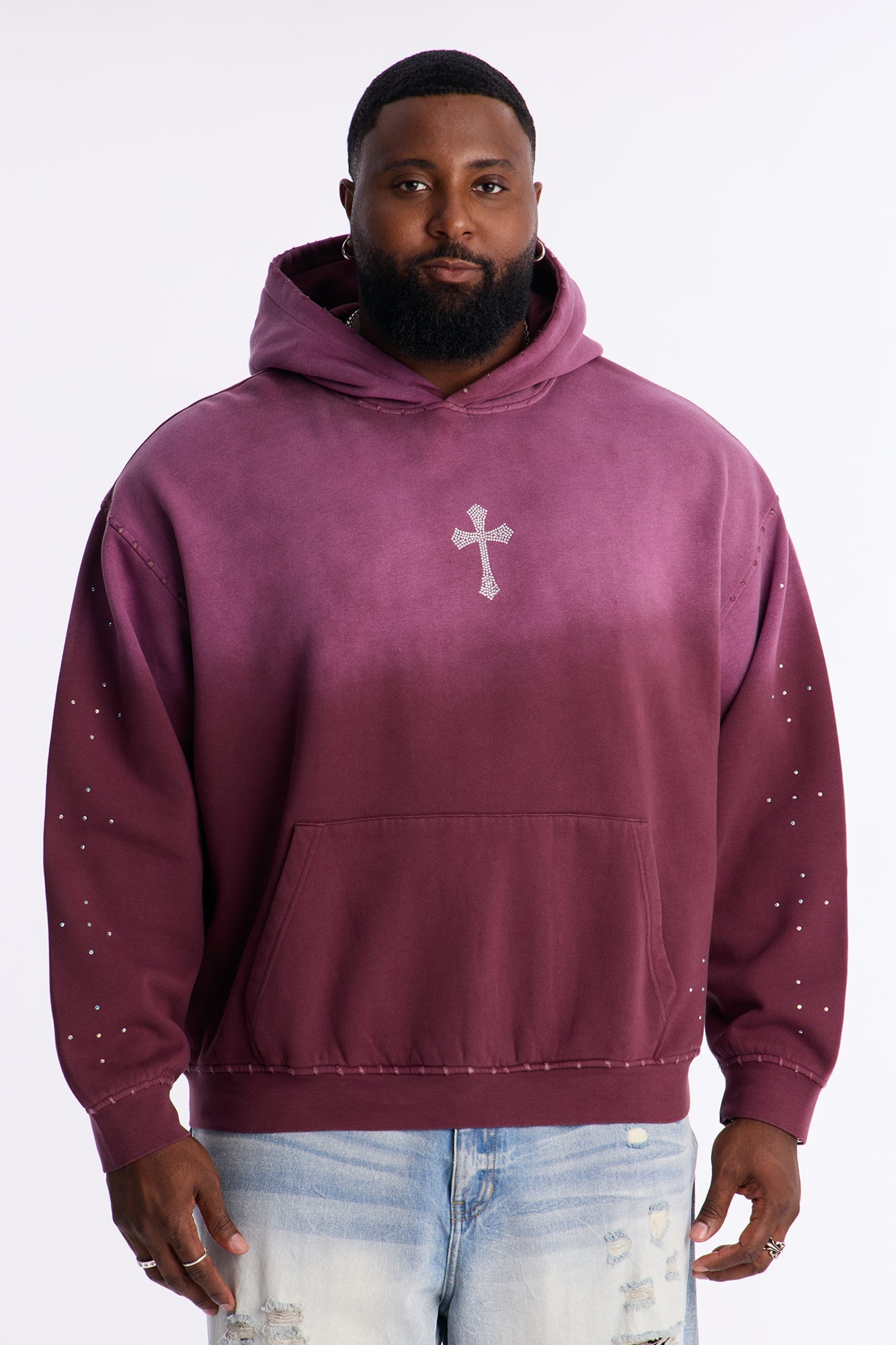 God Is Stronger Rhinestone Hoodie - Plum