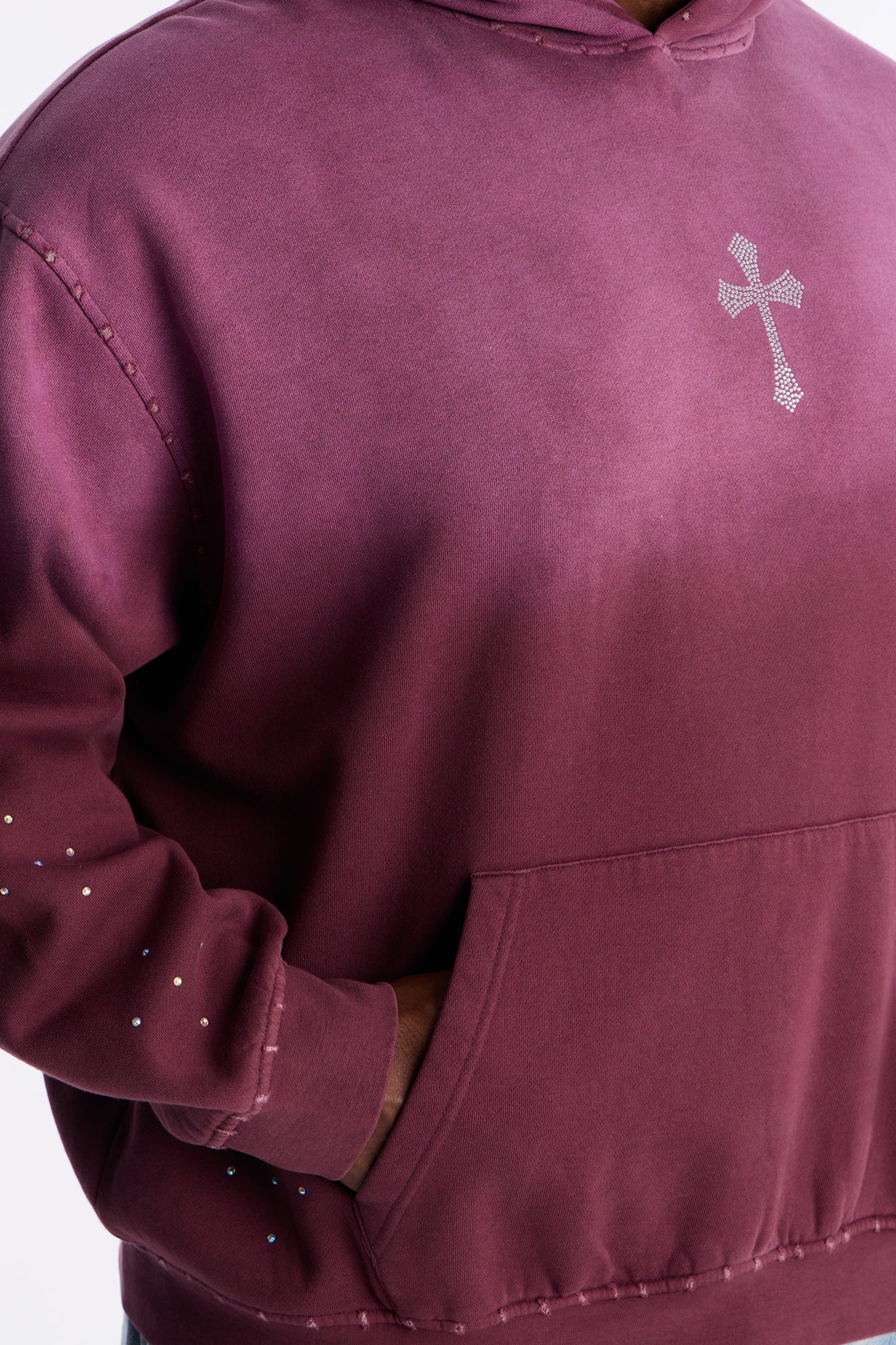 God Is Stronger Rhinestone Hoodie - Plum