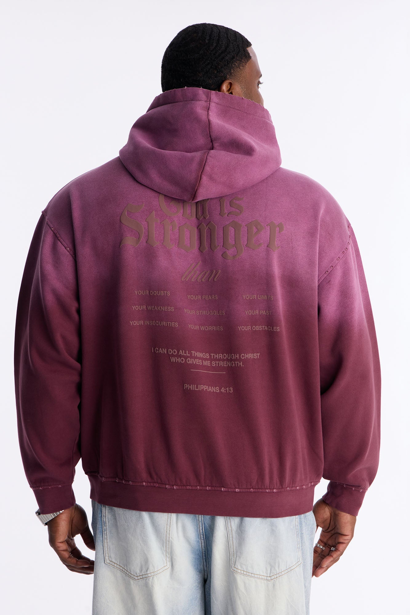 God Is Stronger Rhinestone Hoodie - Plum