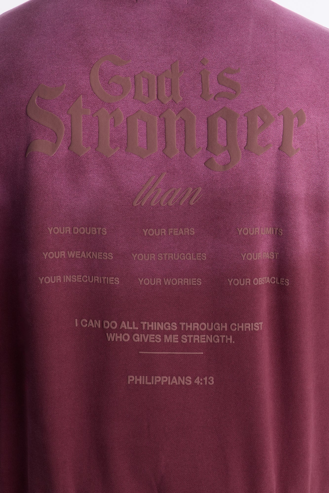 God Is Stronger Rhinestone Hoodie - Plum