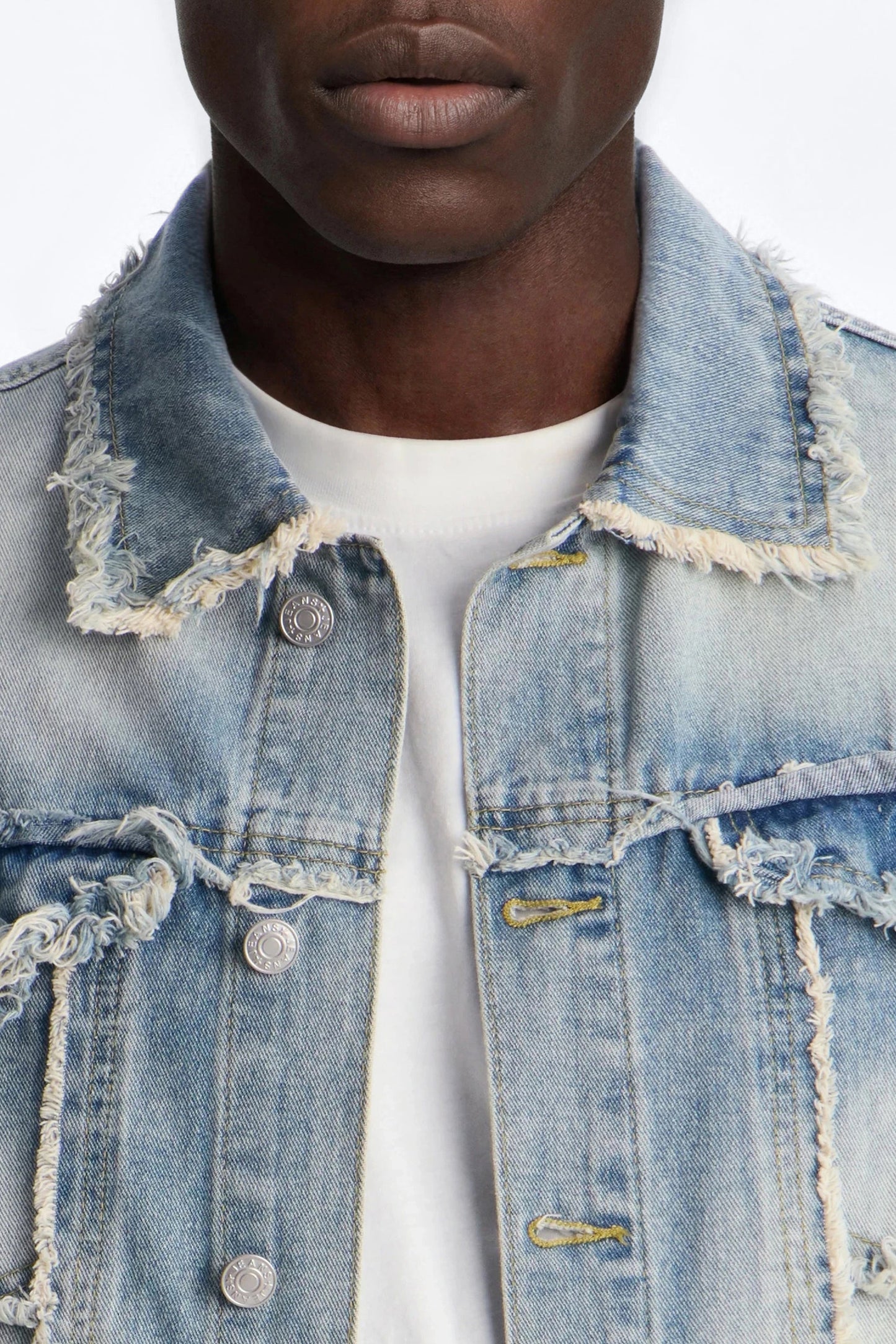 Tattered Cargo Denim Trucker Jacket - Light Wash