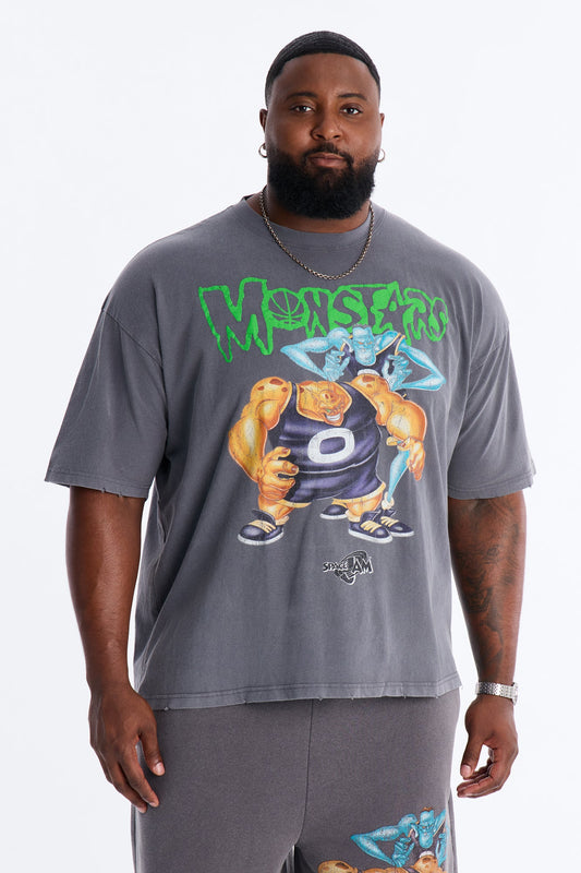 Space Jam Monstars Puff Print Premium Short Sleeve Shirt - Charcoal
