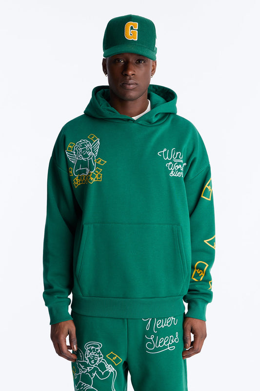 Paper Chaser Chain Stitch Oversized Hoodie - Green
