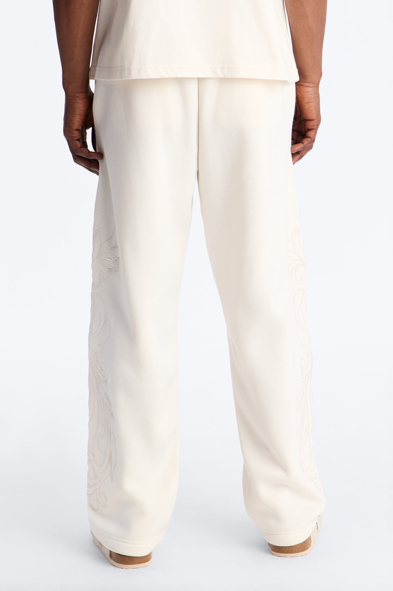 Embroidery Fleur Straight Sweatpants - Cream