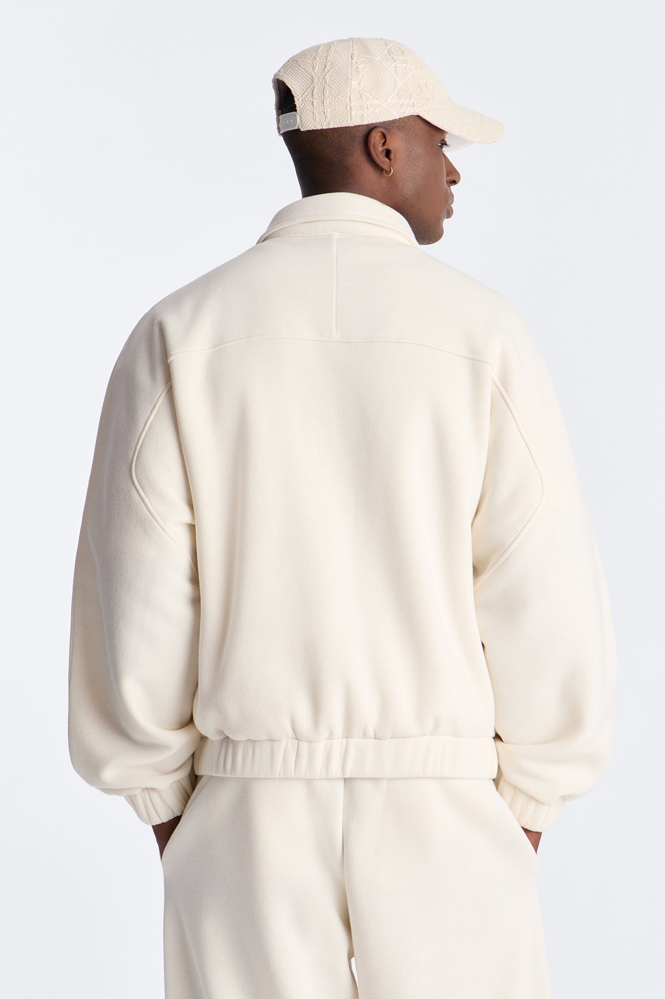 Embroidery Fleur Oversized Cropped Fleece Jacket - Cream