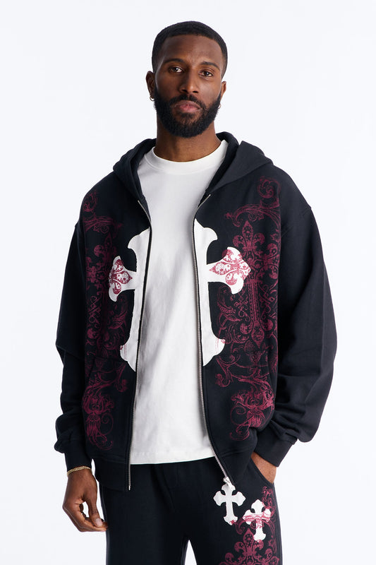 Pick Up Your Cross Patch Zip Hoodie - Black