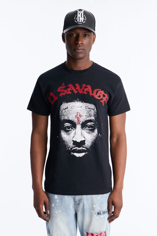 21 Savage Distressed Short Sleeve Tee - Black