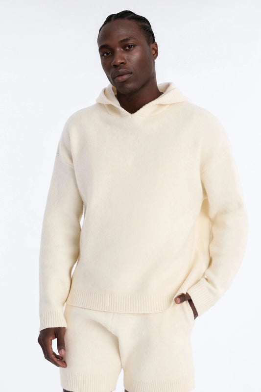 Oversized Realm Hoodie Knit Sweater - Off White