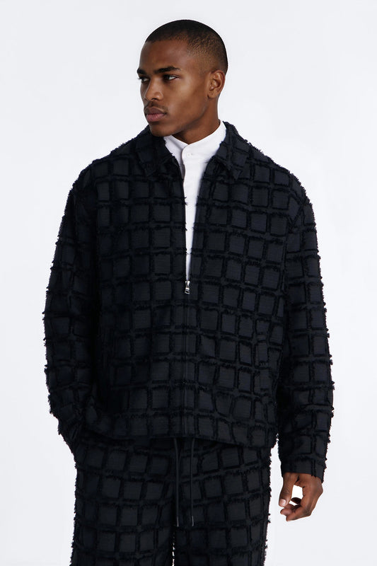 Quadrate Textured Zip Jacket - Black