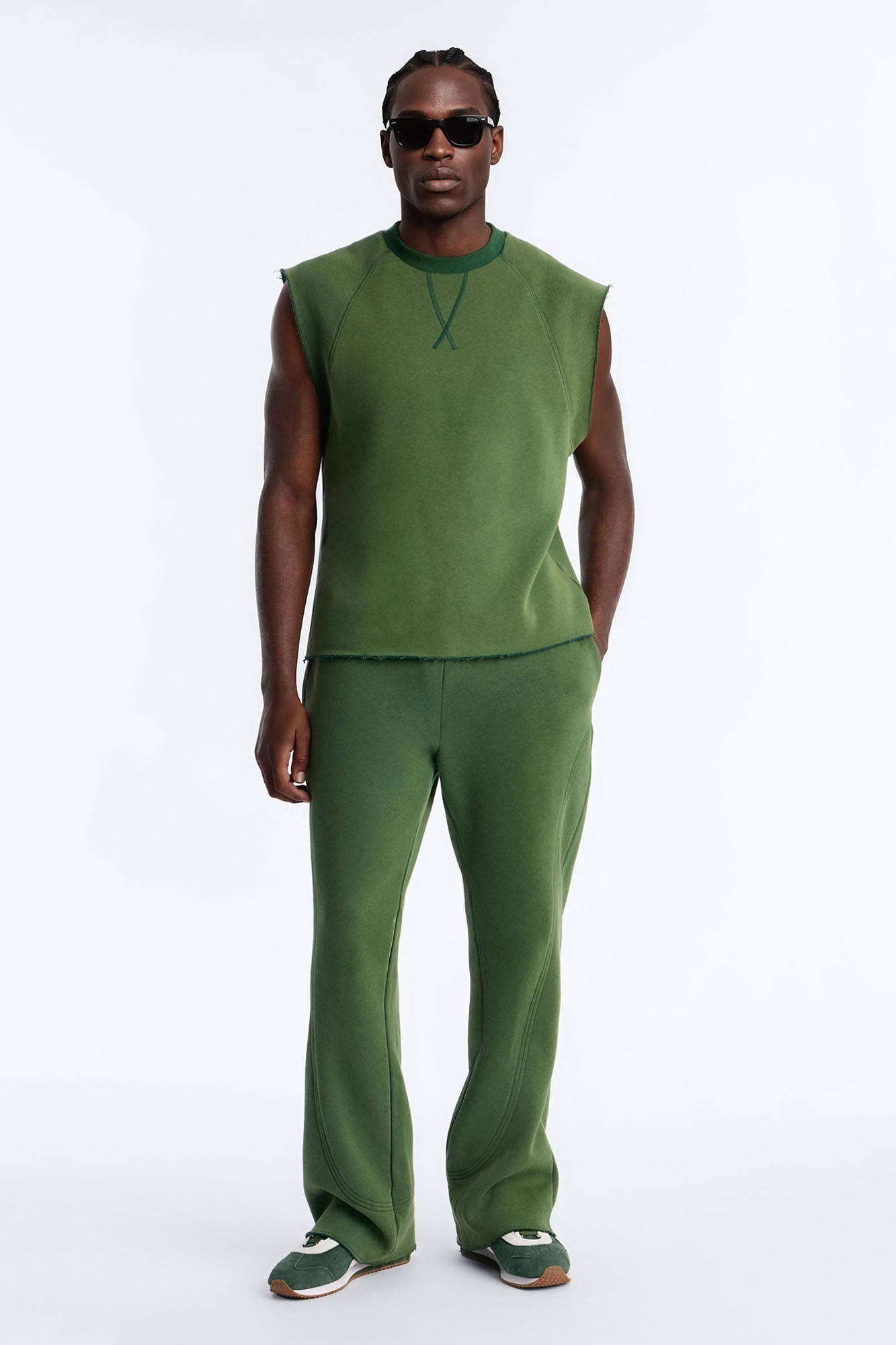 Washed Raw Edge Relaxed Muscle Tee - Green