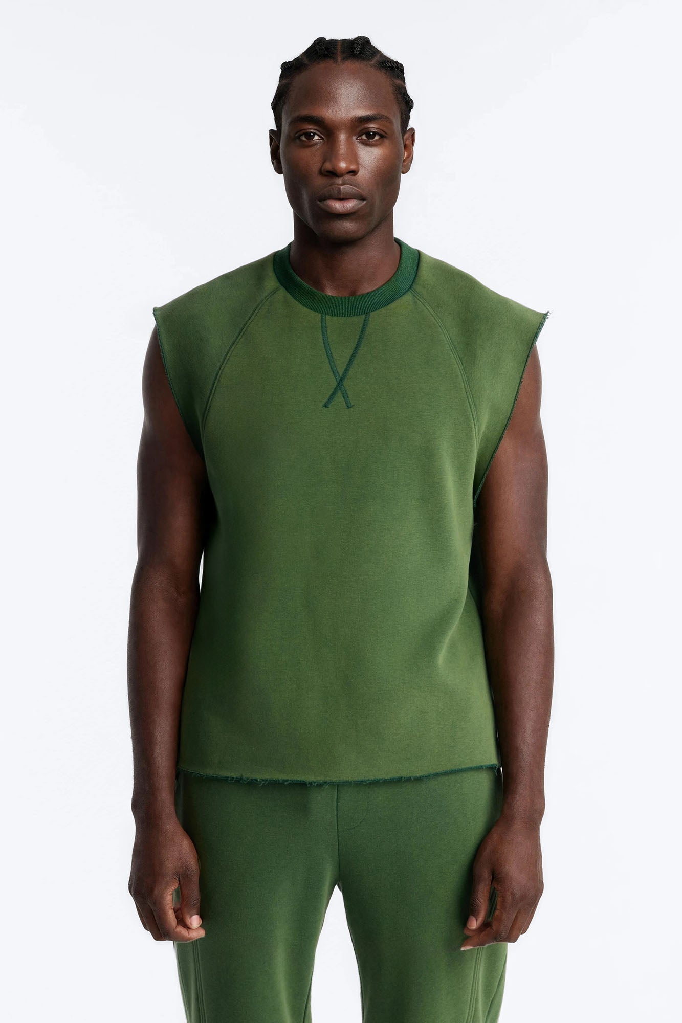 Washed Raw Edge Relaxed Muscle Tee - Green