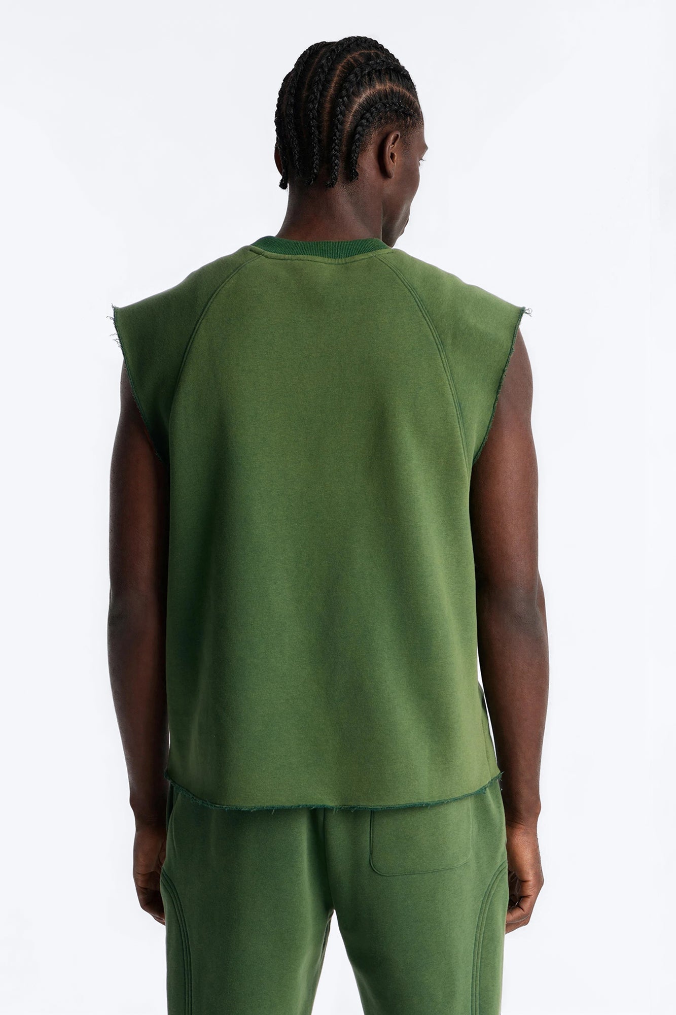 Washed Raw Edge Relaxed Muscle Tee - Green