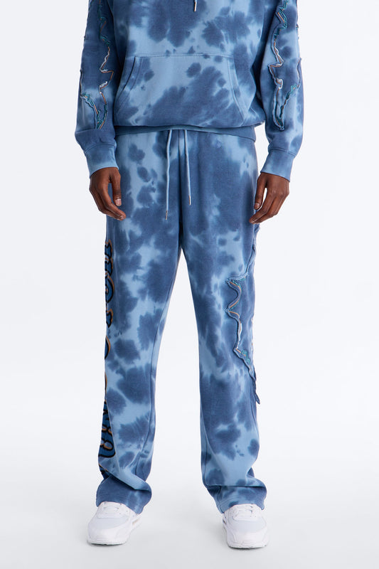 Baggy Von Dutch Outlaw Bleach Dyed Raw Edge Sweatpants - Blue