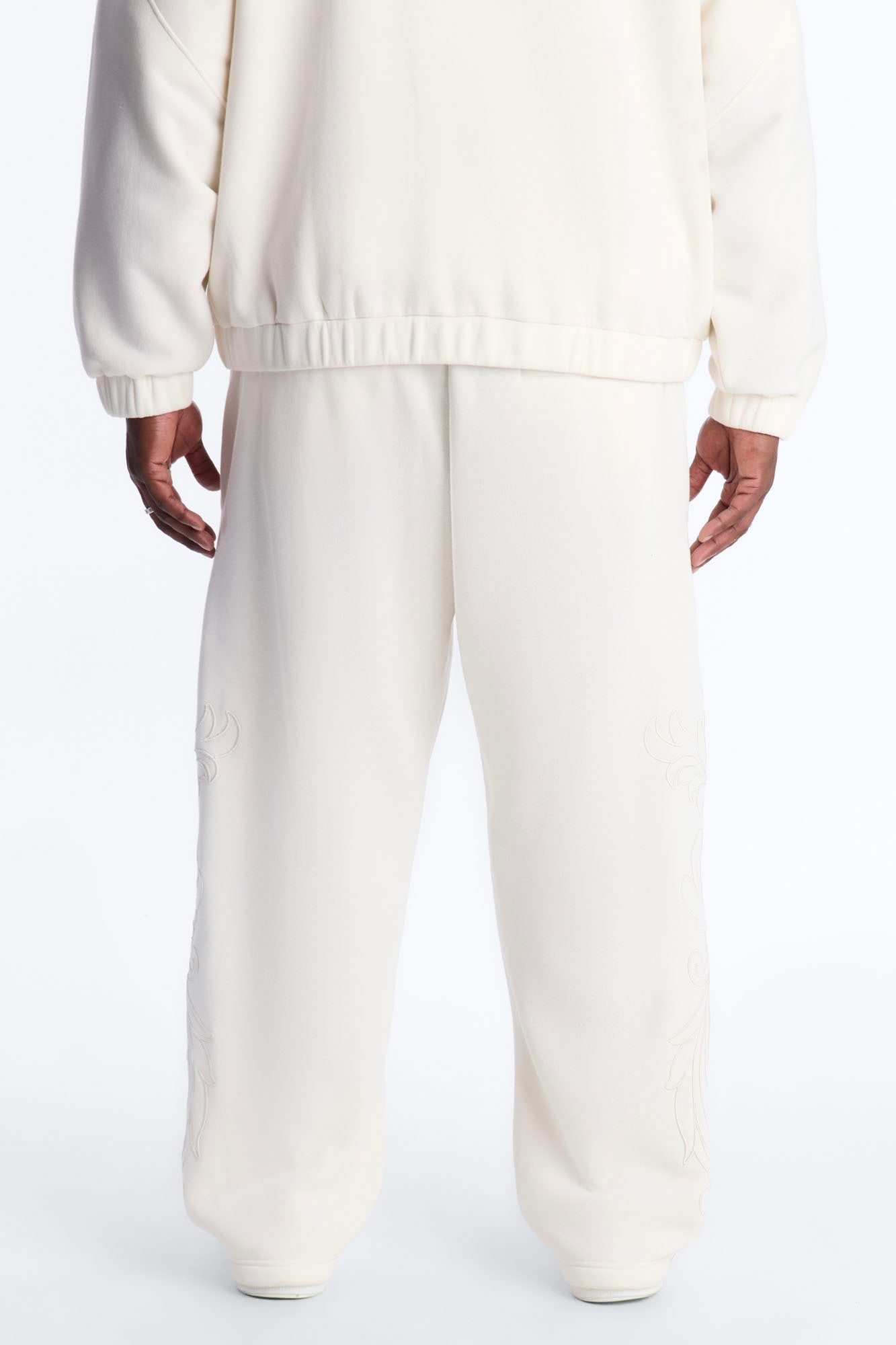 Embroidery Fleur Straight Sweatpants - Cream