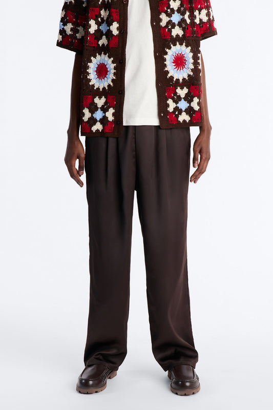 Relaxed Liquid Shadow Pleated Trouser - Brown