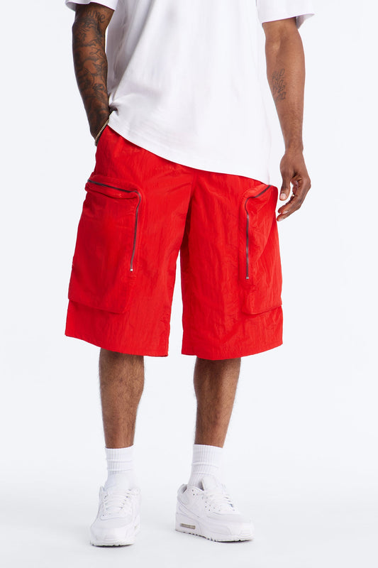 Baggy Oversized Pockets Tech Short - Red