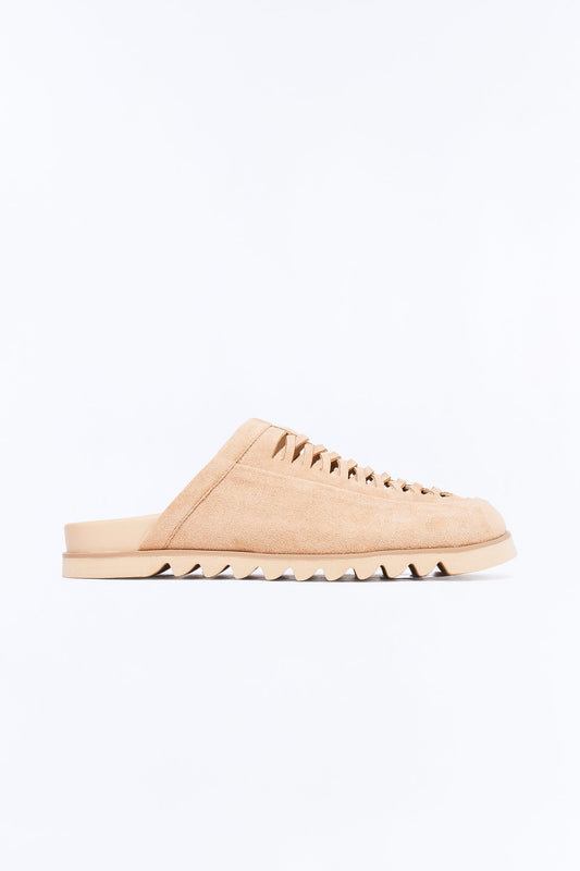 Woven Slip On Faux Suede Mule - Nude