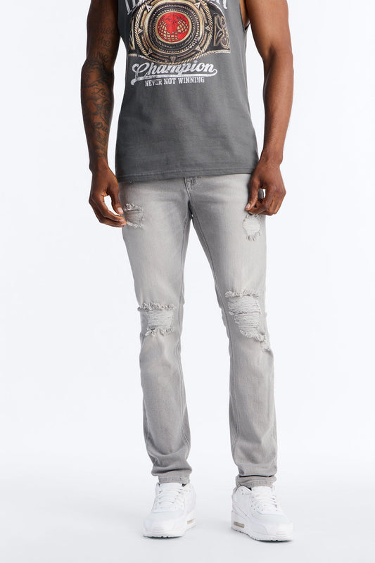 Essential Destroyed Skinny Stretch Jean - Grey