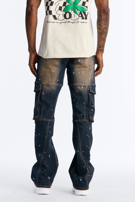 Stacked Skinny Flare Hazmat Cargo Jean - Dark Wash