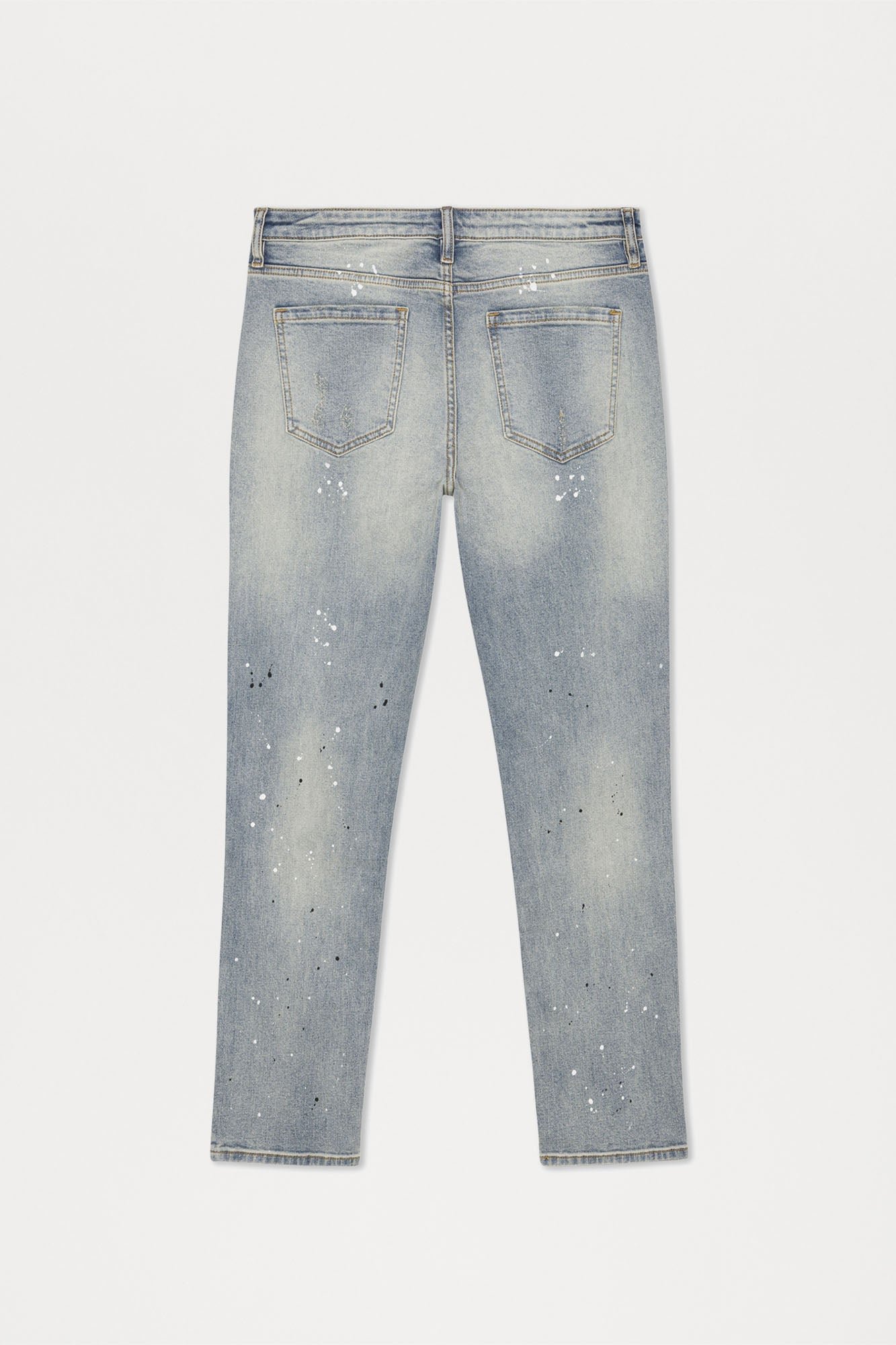 Ripped And Bleach Splatter Stacked Slim Flare Jeans - Light Blue Wash